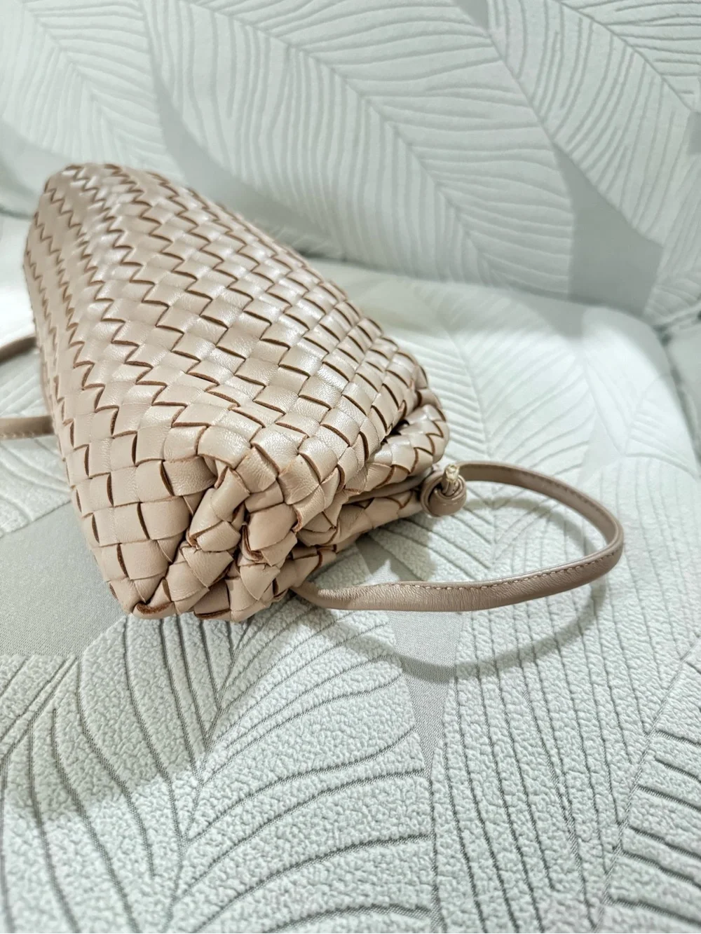 Quince Woven Leather Clutch in Taupe Beige